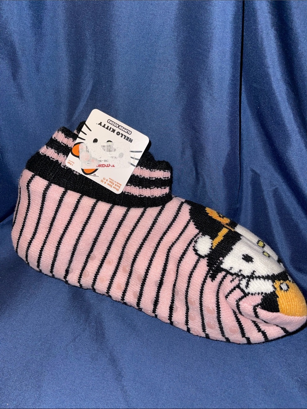 Hello Kitty Pink & Black Striped Slipper Socks